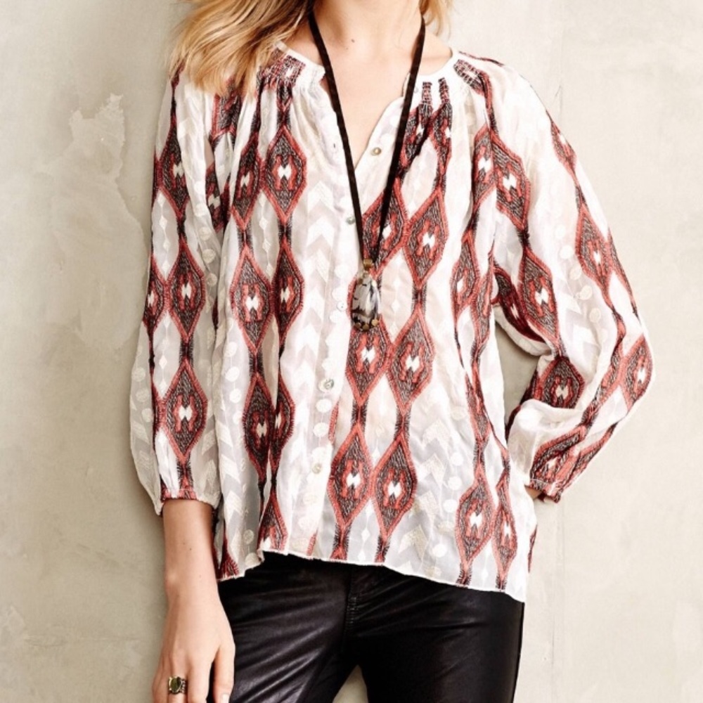 LINE & DOT Sheer‎ Boho peasant blouse / SZ M